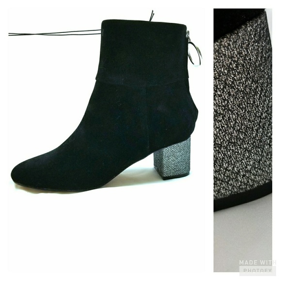 black booties with silver heel